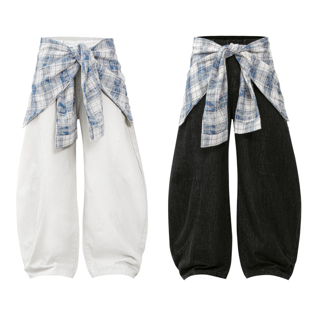 Street Style Vintage Design  Loose Cut-Off Jeans