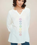 Chakra Design White Woven Lightweight Cotton Tunic Top