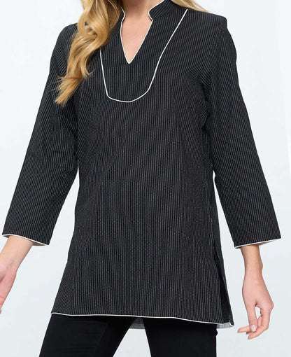 Kantha Stitch Black Threaded Cotton Tunic Top