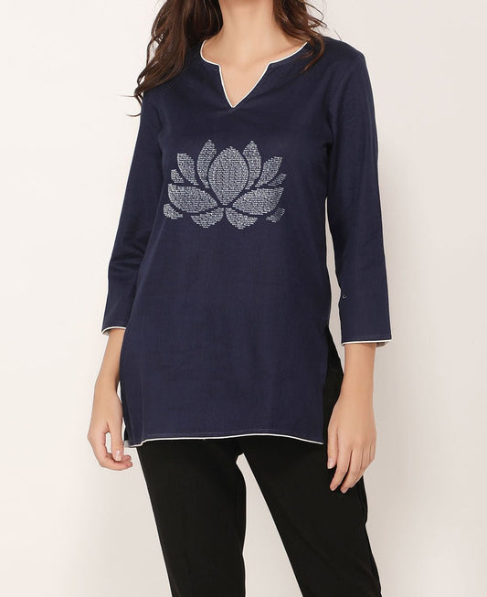 Through It All The Lotus Flower Bloom Blue Tunic Top